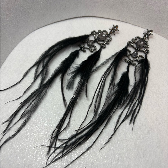 Dramatic Feather & Rhinestone Earrings - Picture 6 of 6